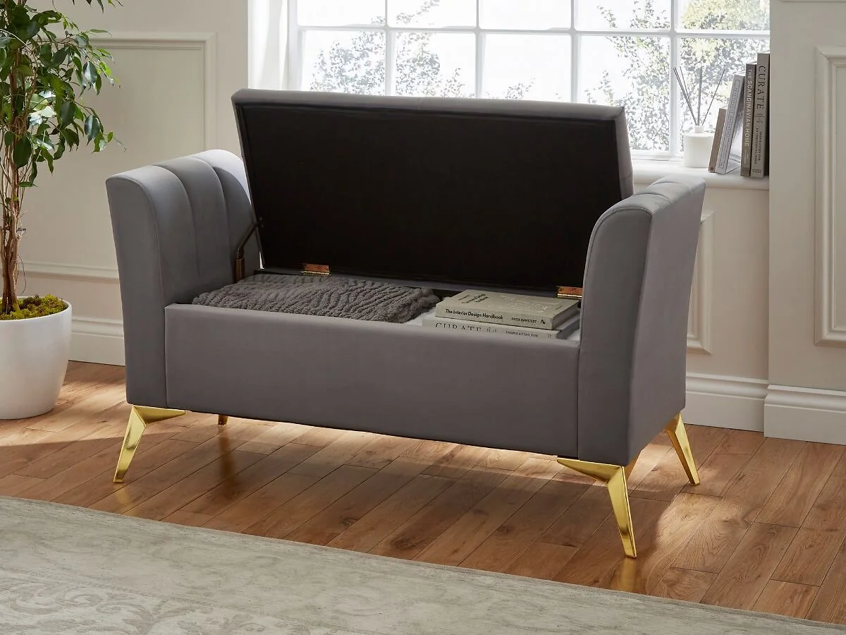 Velvet storage bench with hidden storage