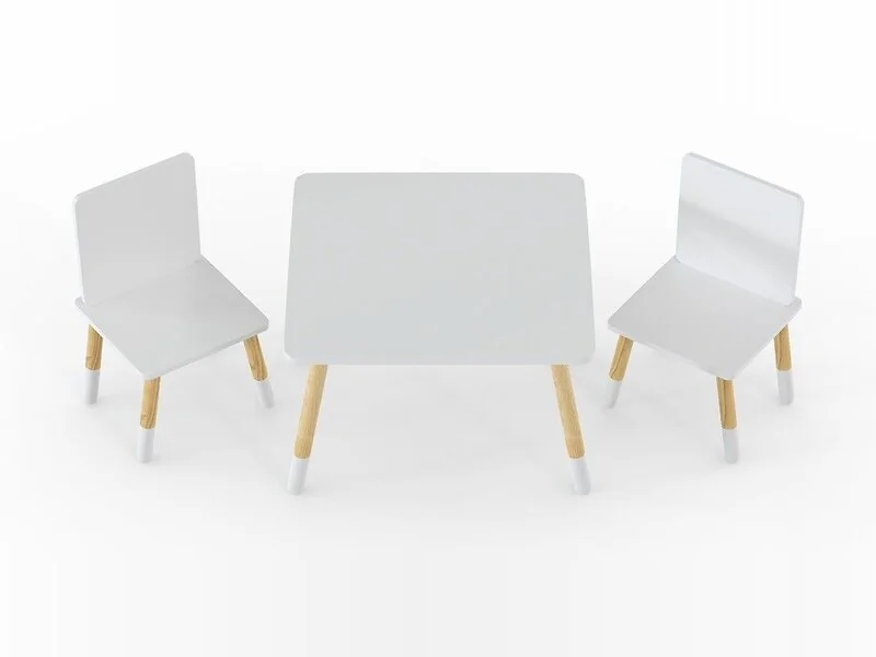 White Kidsaw toddler table and chairs with natural wooden legs