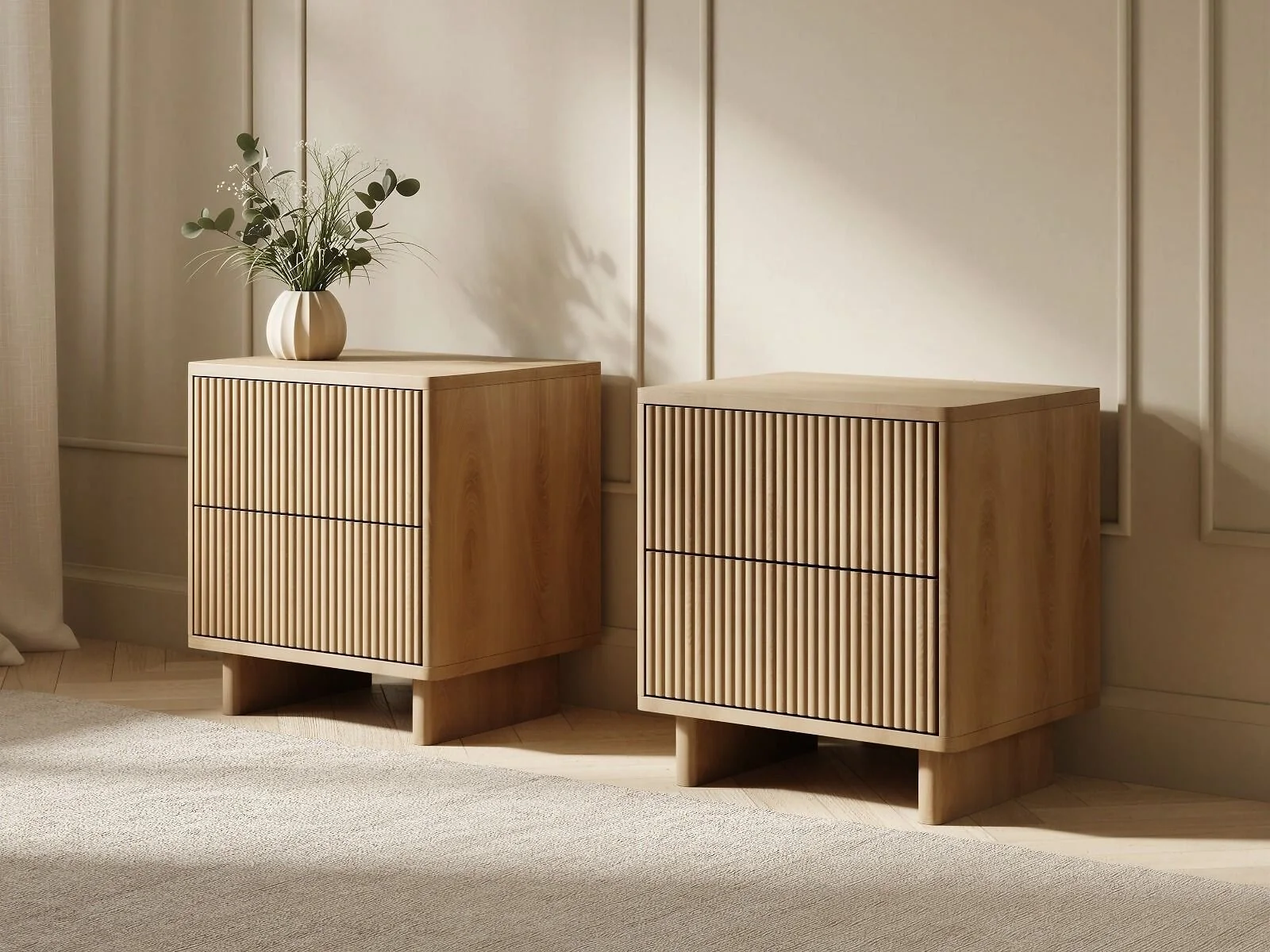 SOLACE+CO Velmor 2 Drawer Ribbed Bedside Tables Set of 2 – view 4