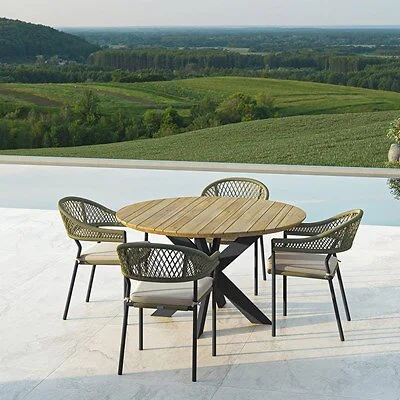 Maze Rattan Bali Rope Weave 4 Seat Round Dining Set with Interchangeable Cushion Covers