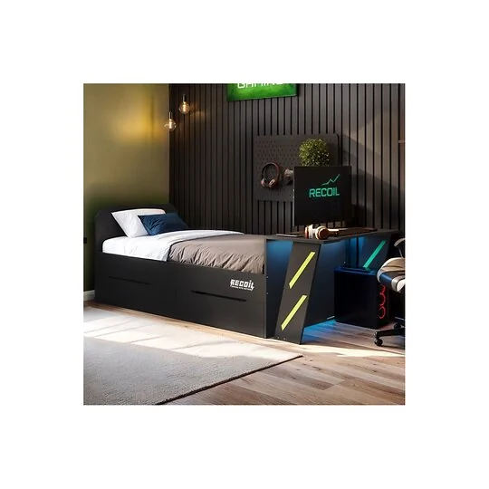 Recoil Alister Gaming Single Bed with Desk Charcoal and Green