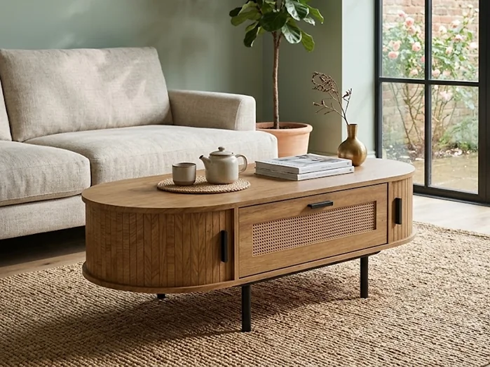 Kidsaw LV55 Oval Coffee Table with Storage Light Oak