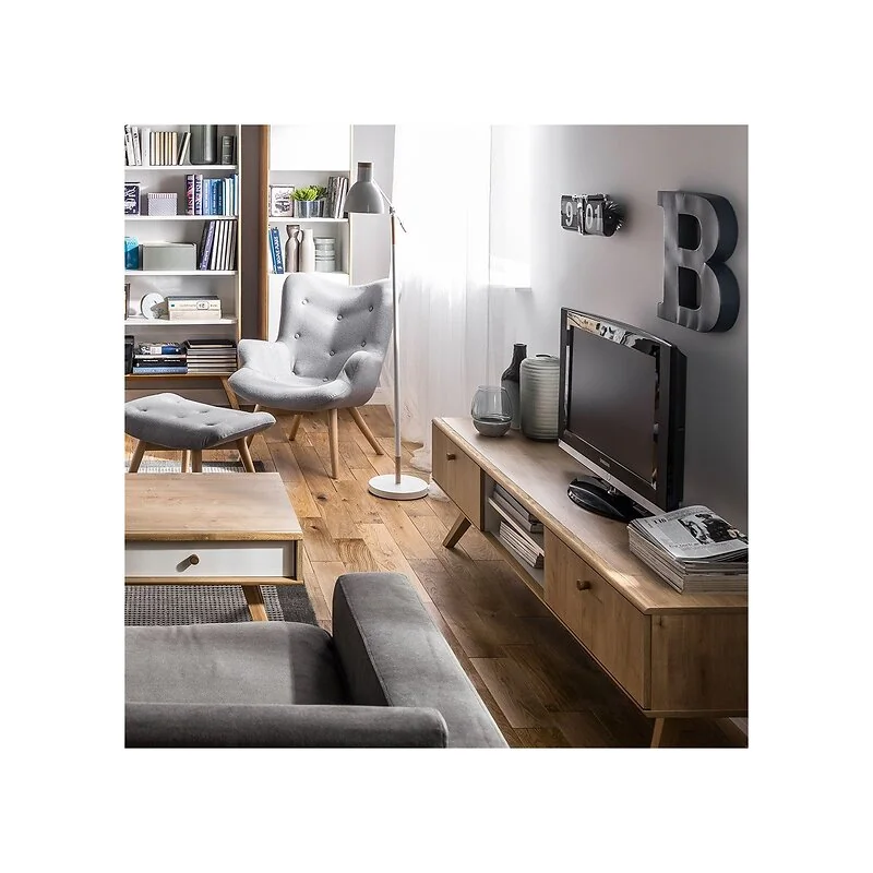 Vox Nature Wooden TV Stand in White & Oak Effect image 2