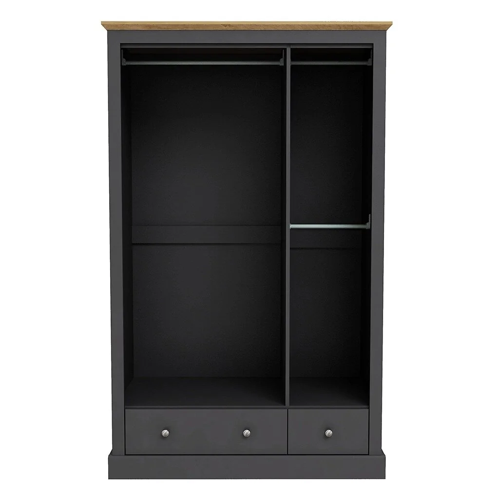 LPD Devon 3 Door 2 Drawer Charcoal & Oak Wardrobe view 2