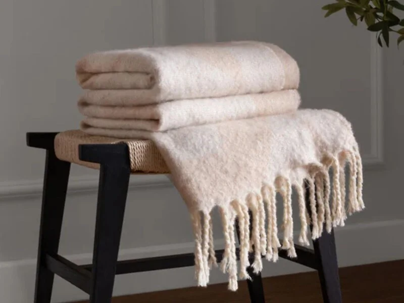 HÖEM Meta 130 x 180cm Jacquard Tasselled Throw Faux Mohair – view 3