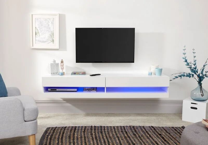 GFW Galicia TV unit with open shelves and hidden storage