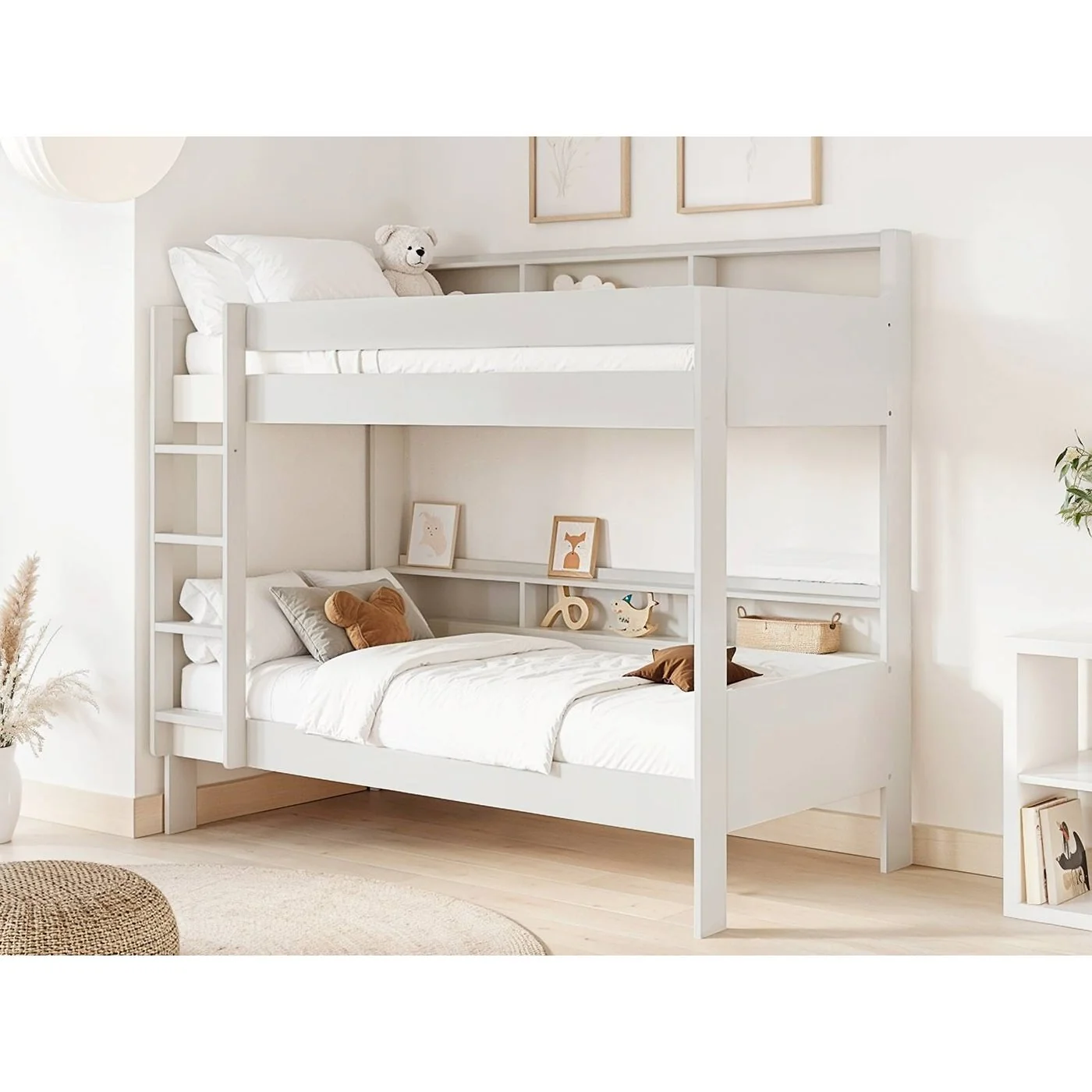 Noomi Bodie Bunk Bed with Shelves White Solid Wood (FSC-Certified) image 11