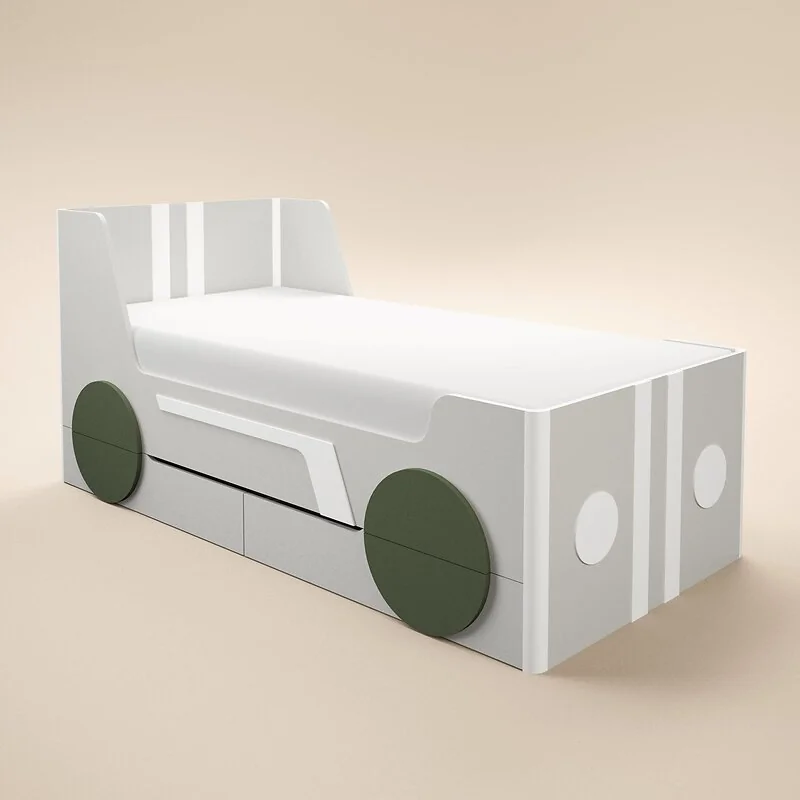 Flair Cooper Single Car Bed with Drawers Grey & Green image 4