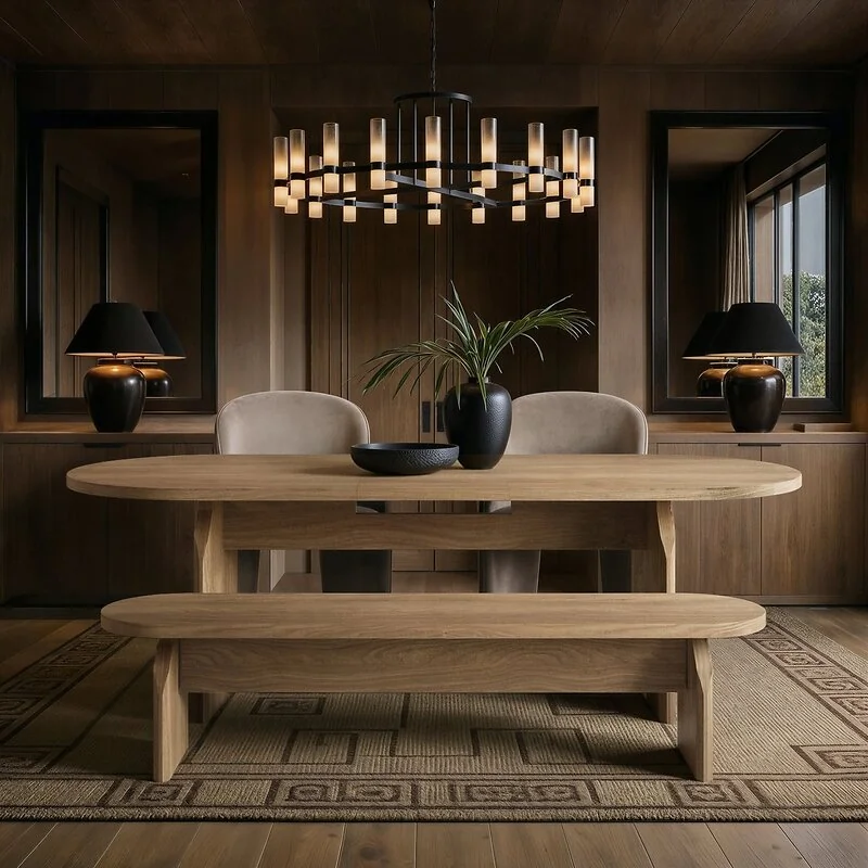 SOLACE+CO Varm & Estella Extendable Dining Table with Velvet Chairs & Bench Brown image 4