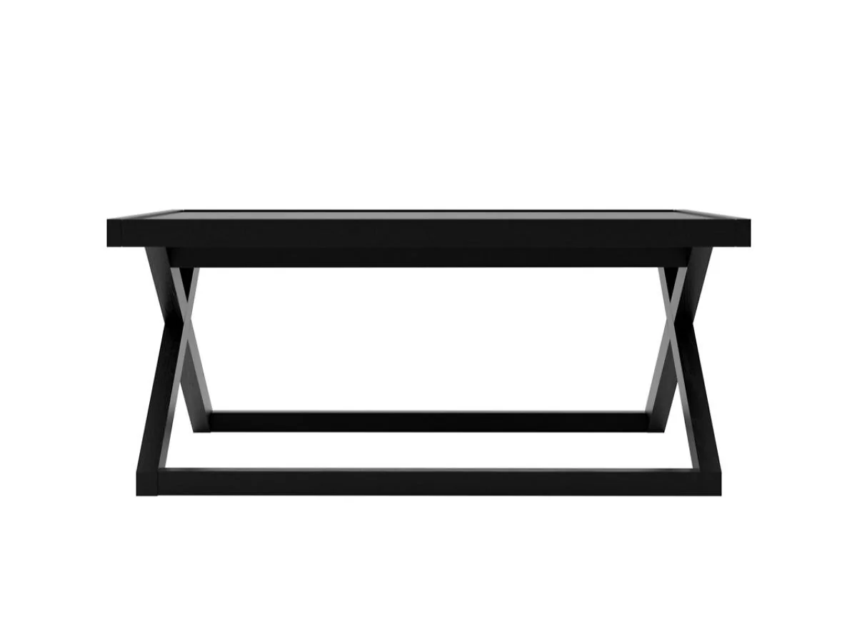 Small black coffee table with X frame base and tray top - cutout