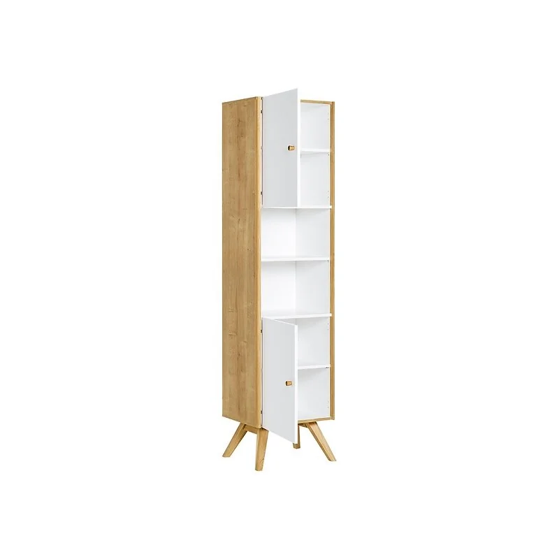 Vox Nature Tall Display Cabinet with Lights in White & Oak Effect image 3