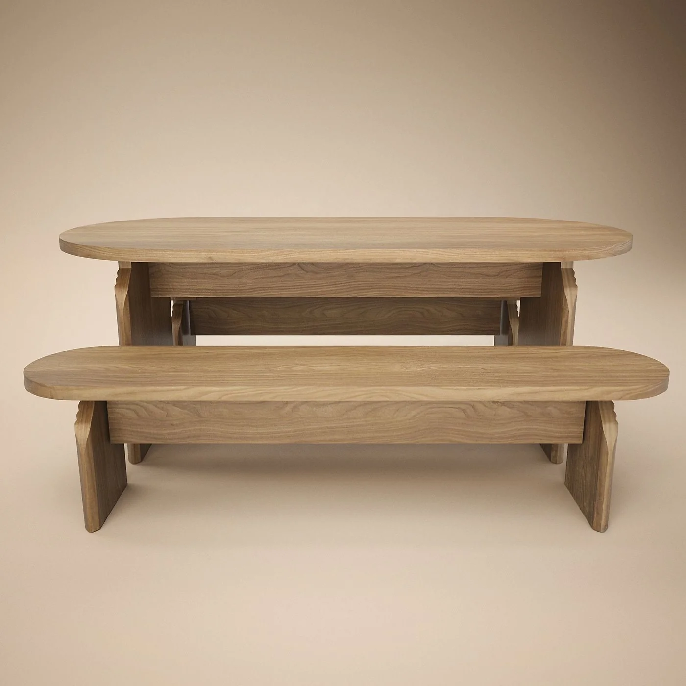 SOLACE+CO Varm Ribbed Oval Dining Table & 2 Bench Set Oak image 6