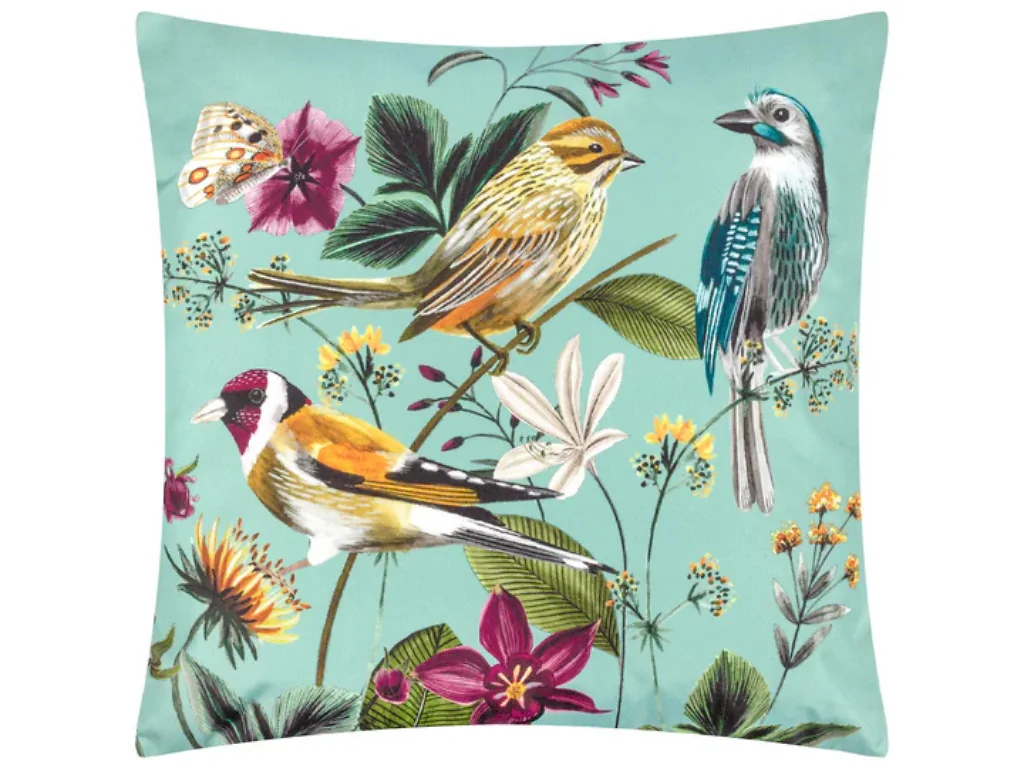 Wylder Midnight Garden Birds Outdoor Cushion Aqua – view 4