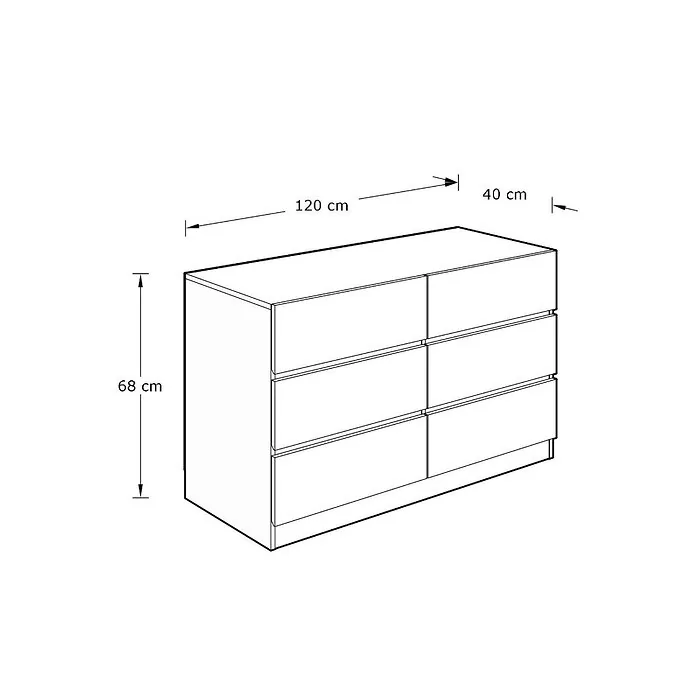 Dimensions diagram: GFW Catania 3+3 Herringbone Drawer Chest