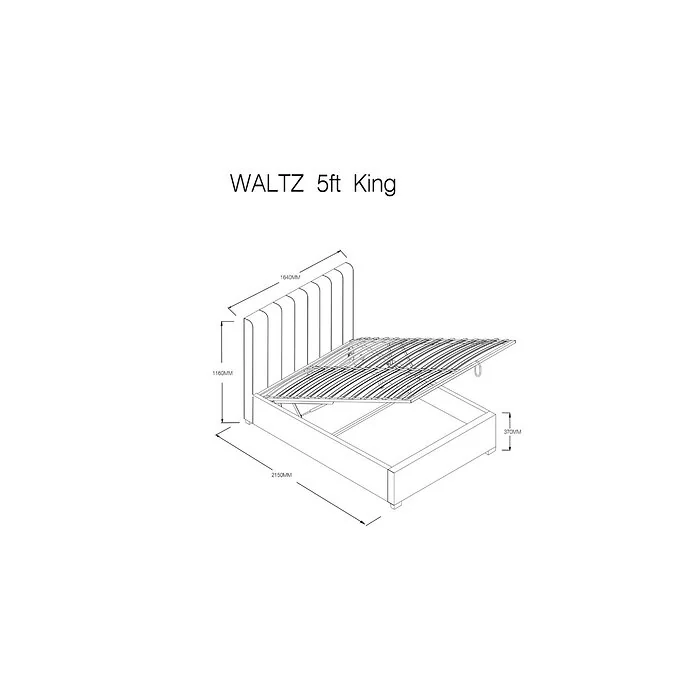 Dimensions diagram: Flair Grey Waltz Fabric Ottoman Bed