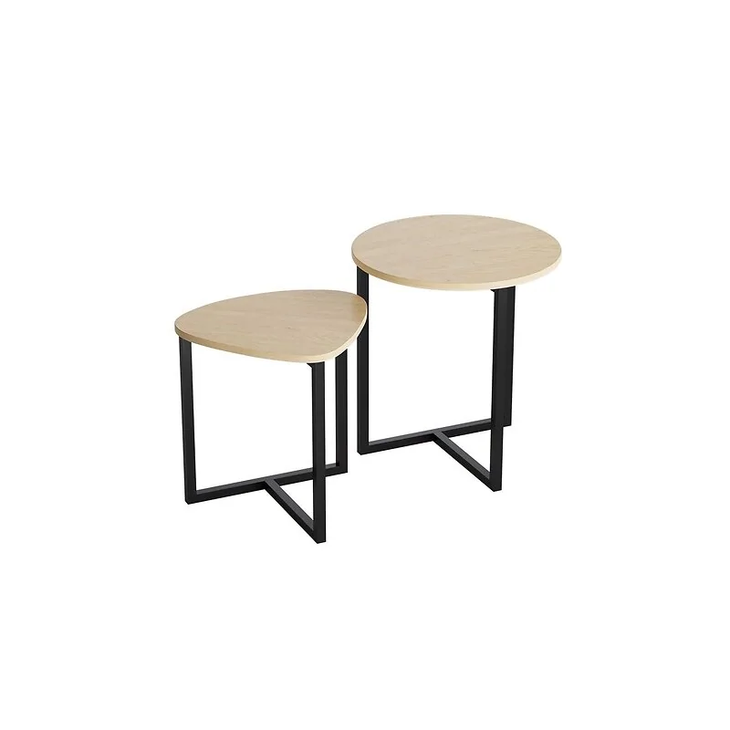 Living & Home Round and Triangular Nesting Side Table Set image 2