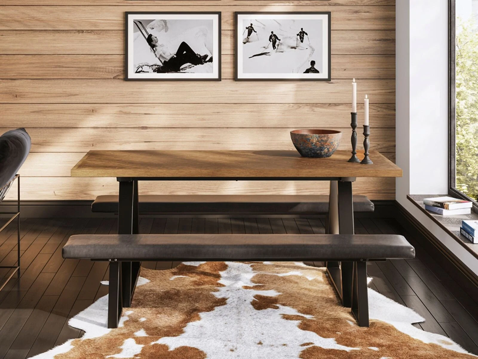 LPD Hyde Dining Table with 2 Hyde Black Benches