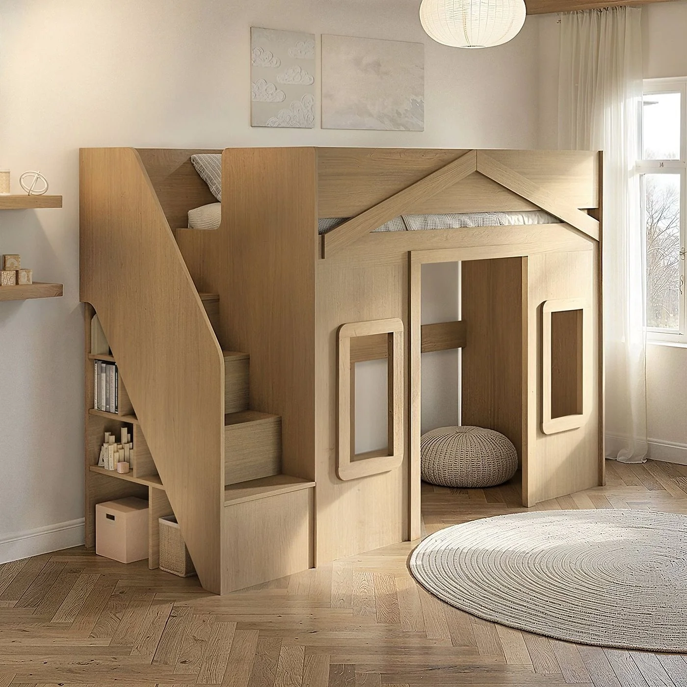 Flair Nixon Playhouse Staircase High Sleeper with Storage Oak image 2