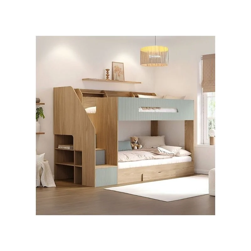 Flair Finn Staircase Bunk Bed Oak and Green