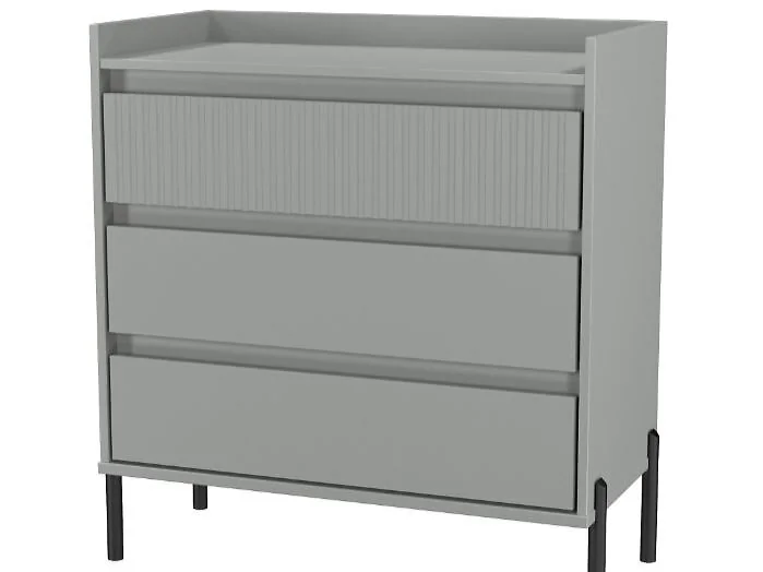 Modern 3 drawer cabinet with fluted front and recessed top