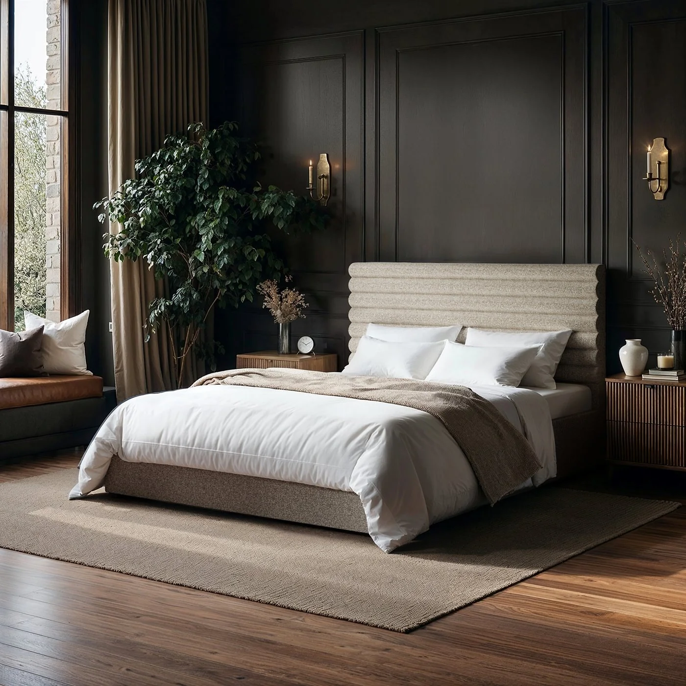 SOLACE+CO Velora Ottoman Bed Brown Chenille