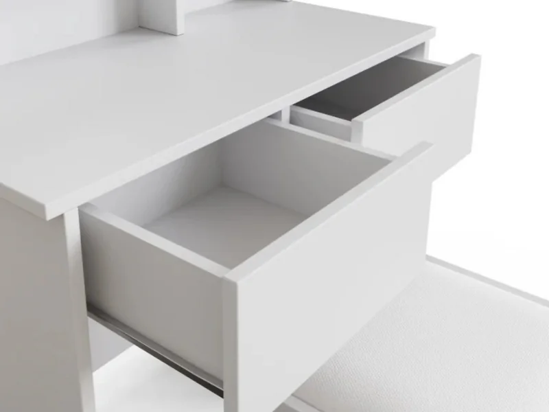 White dressing table with LED mirror and cushioned stool