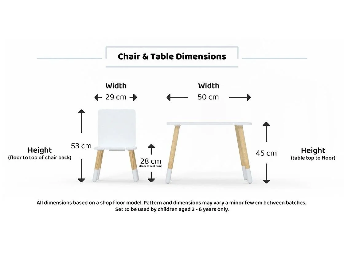 White Kidsaw toddler table and chairs with natural wooden legs