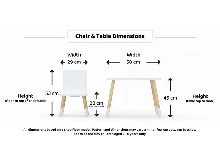 Dimensions diagram: Kidsaw White Snow Activity Table & Chairs Set