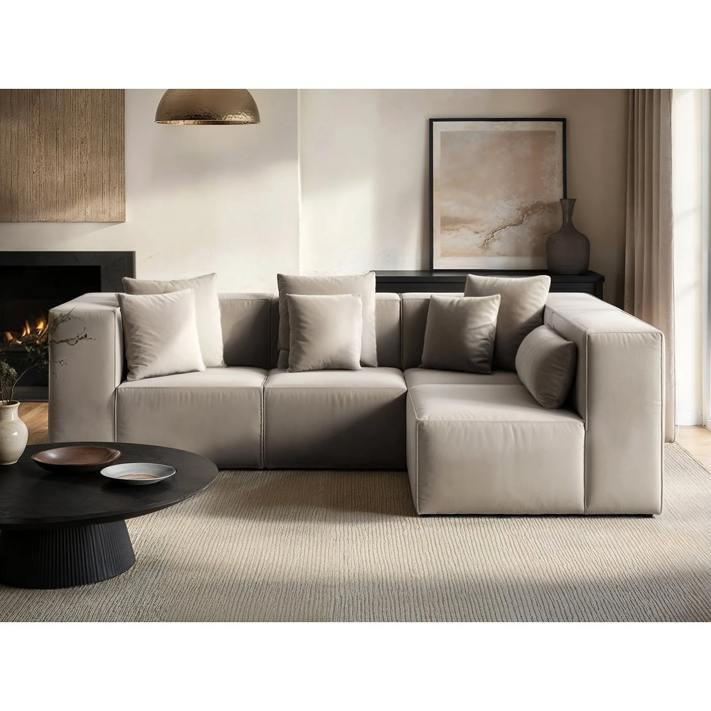 SOLACE+CO Anders Right Corner Modular Sofa Beige Velvet image 2