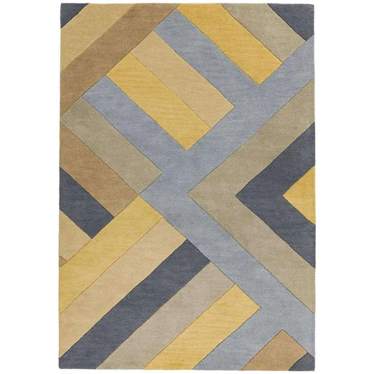 Asiatic London Reef Big Zig Ochre Grey Wool Geometric Rug RF02