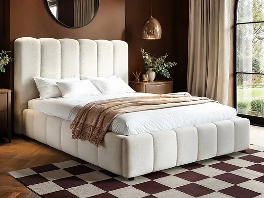 Solace+Co Emilie Ribbed Ottoman Bed Cream Boucle