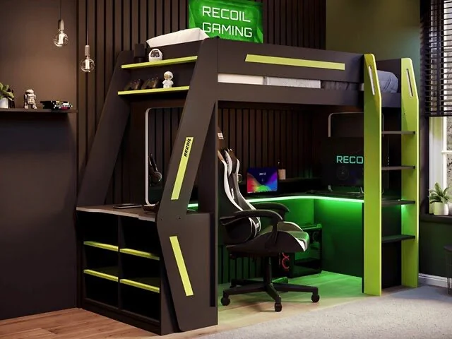 Video: Recoil Alister Gaming High Sleeper with Desk & Storage