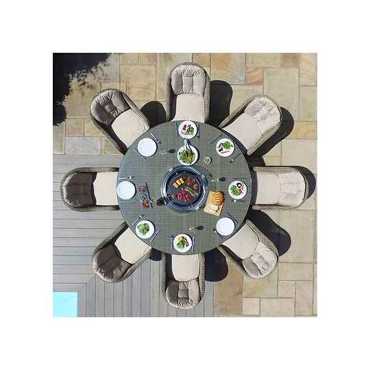 Maze Rattan Winchester Round Fire Pit Dining Set with Heritage Chairs