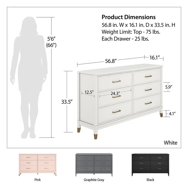 Dorel Westerleigh 6 Drawer Dresser view 2