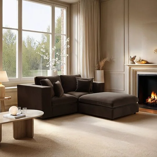 SOLACE+CO Asher 3 Seater Sofa with Reversible Footstool