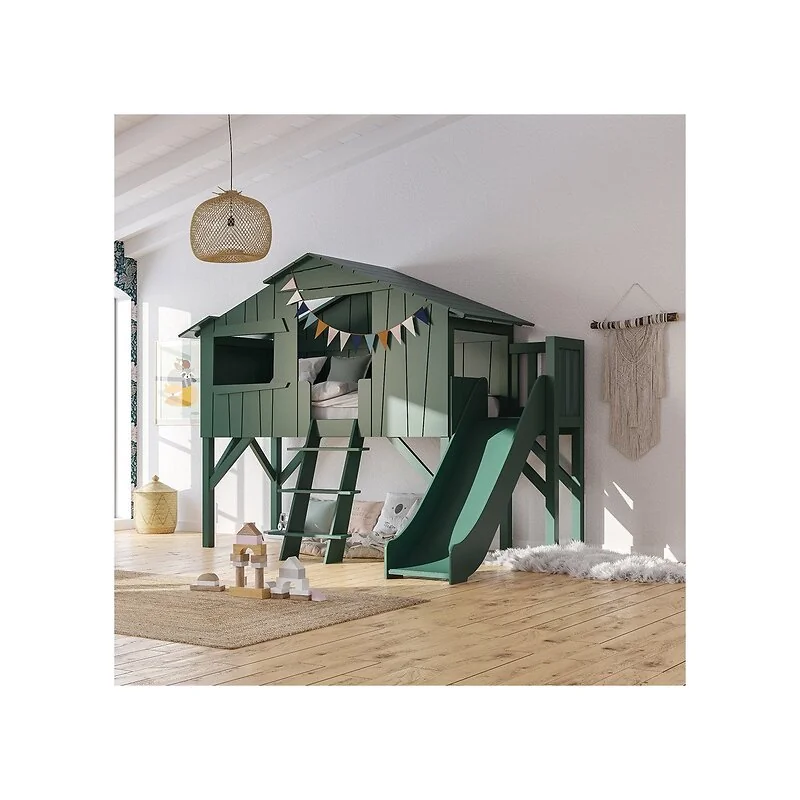 Mathy by Bols Original Treehouse Cabin Bed with Platform & Slide in 3 Sizes & 26 Colours