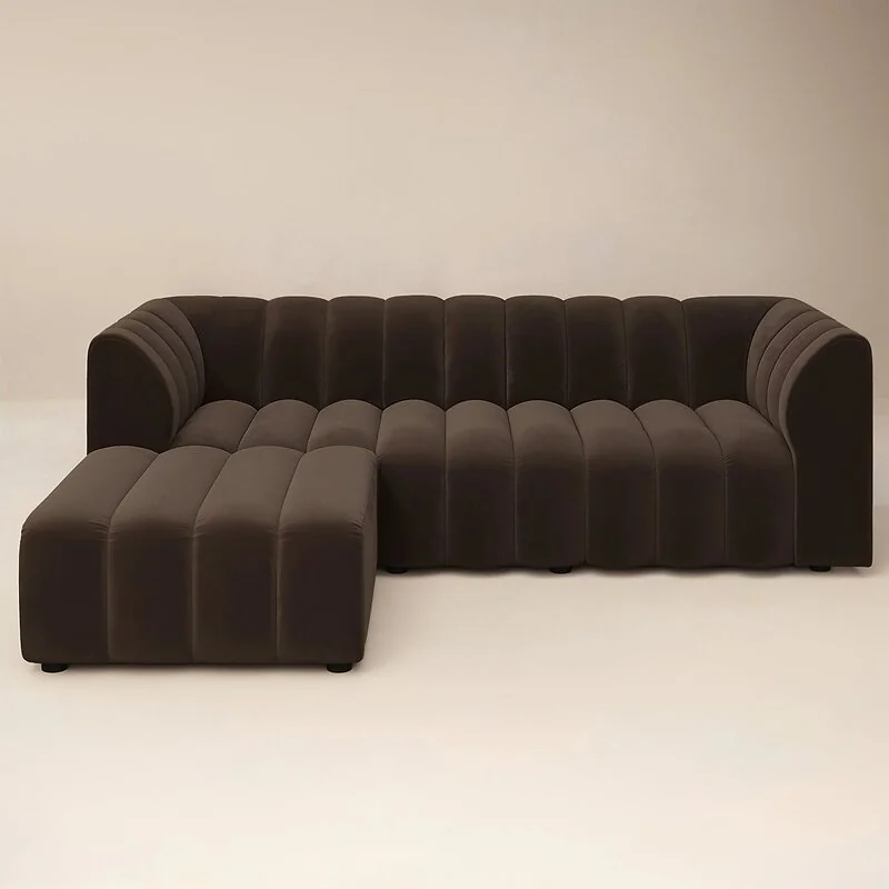 SOLACE+CO Halle Channel Tufted 3 Seater Sofa with Footstool Brown Velvet image 4
