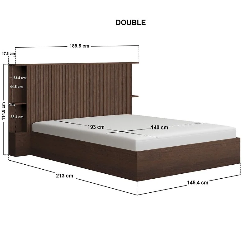 Solace+Co Zora Ottoman Bed with Headboard Shelves Walnut image 8