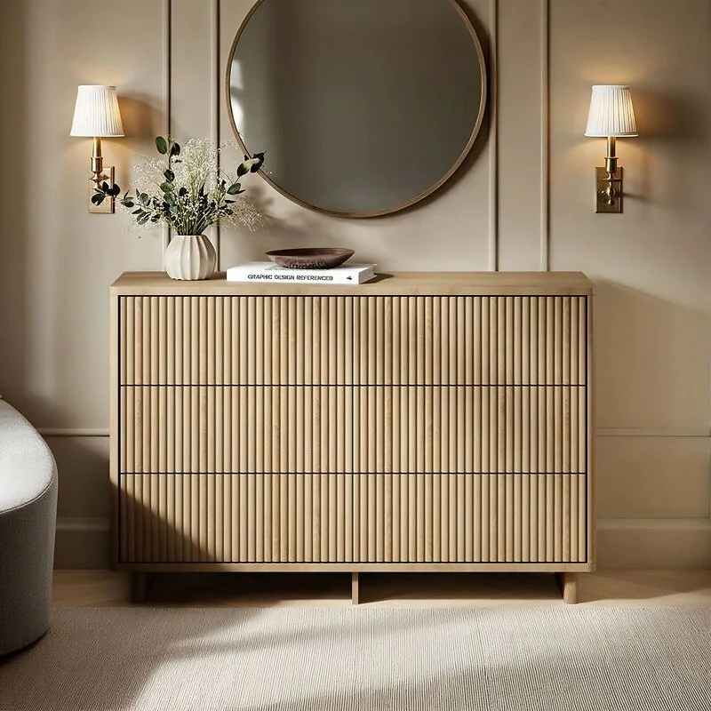 SOLACE+CO Velmor Ribbed Chest of 6 Drawers Oak