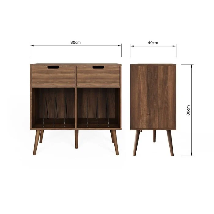 Dimensions diagram: GFW Jaxon 2 Drawer Turntable Stand with Record Storage