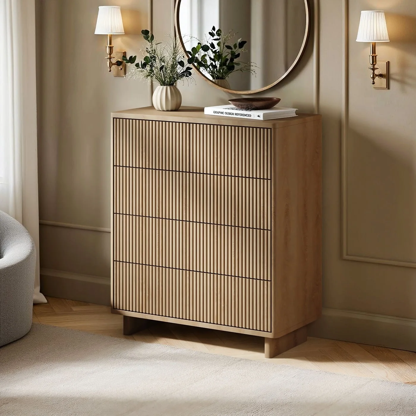 SOLACE+CO Velmor Ribbed Chest of 5 Drawers Oak image 2