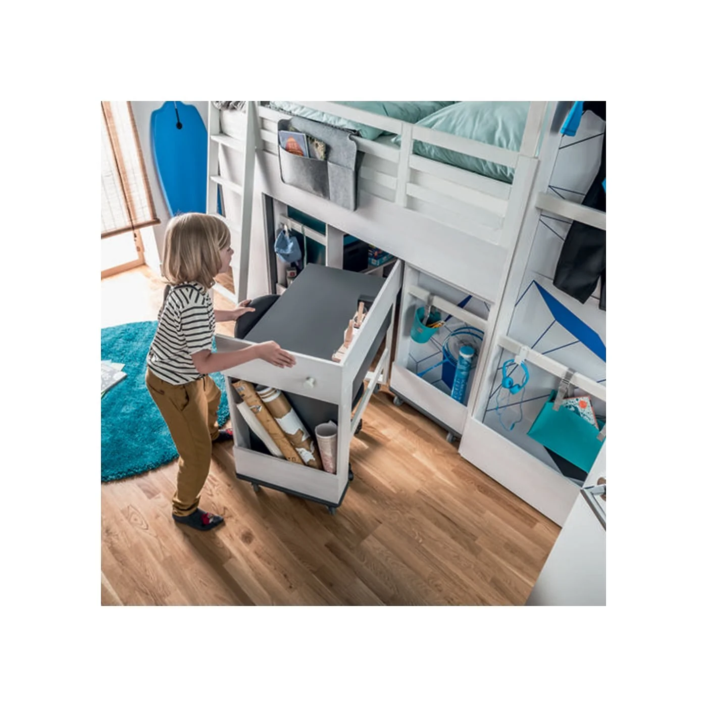 Vox Nest Cabin Bed Clothes Rail in Larch Effect & Graphite image 3