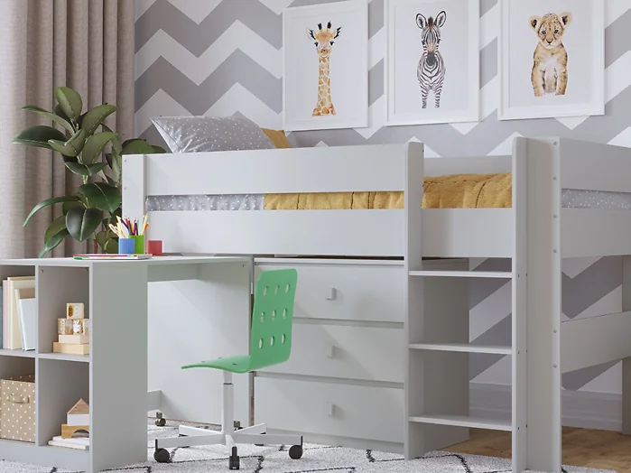 Kudl Coast Children’s 3 Drawer Chest Grey under the Kudl Coast mid sleeper bed