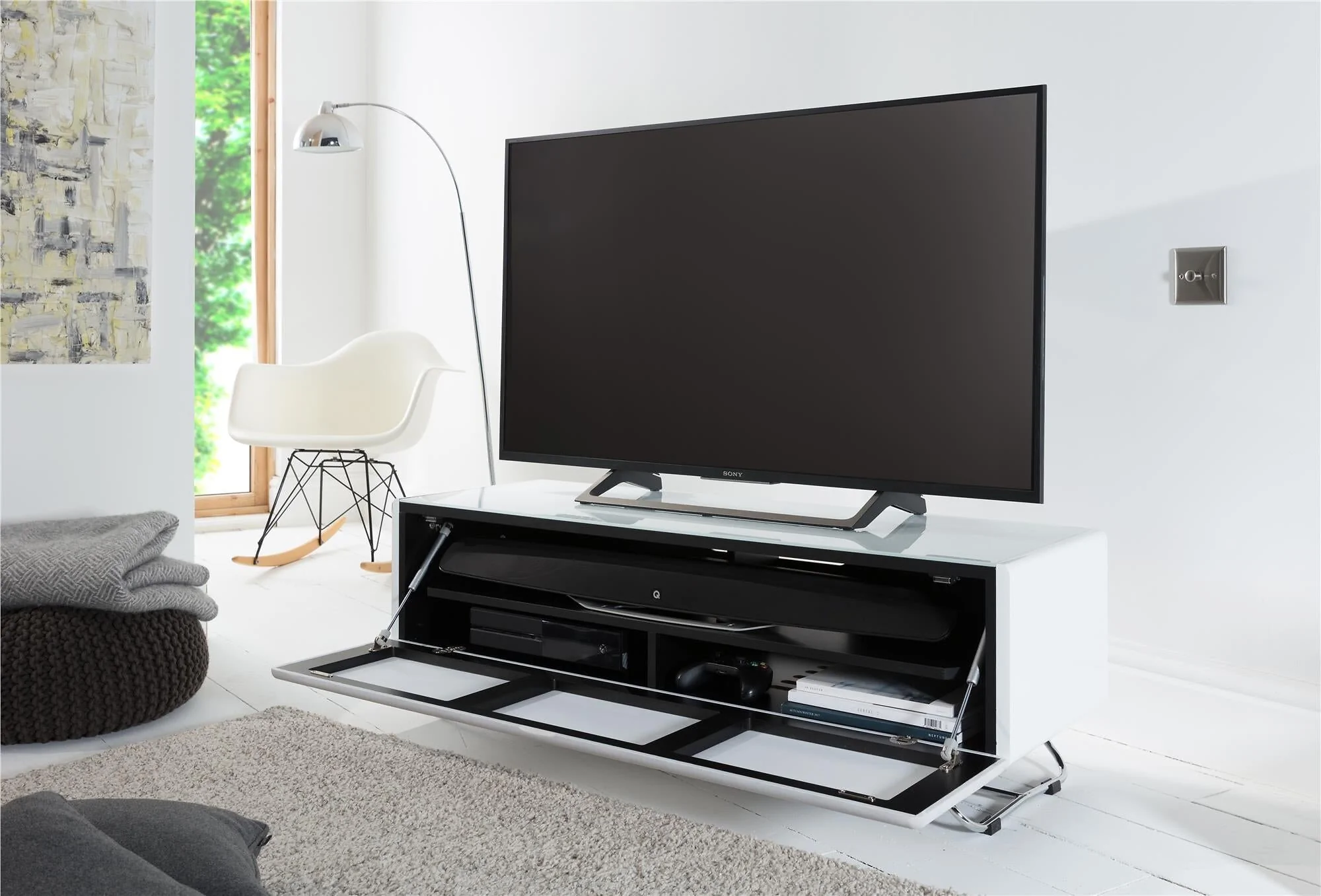 Dorel Chromium TV Stand with 1 Flap in Black (CRO2-1200CPT-BK)