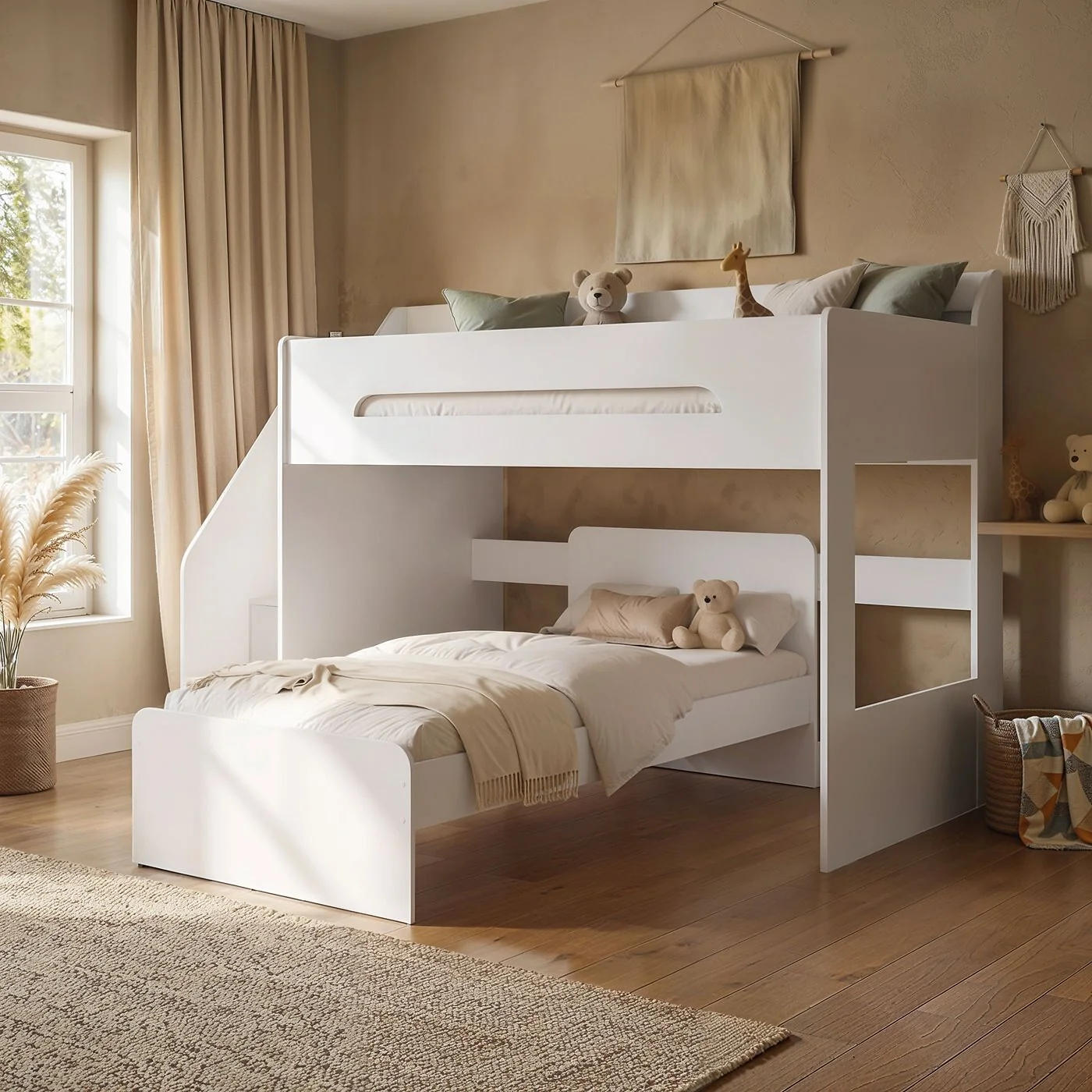 Flair Stepaside Staircase L Shaped Triple Bunk Bed White