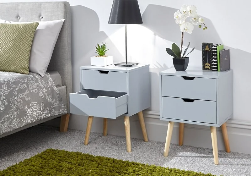 GFW Nyborg Scandinavian 2 Drawer Bedside Tables Set of 2 with Wooden Pine Legs