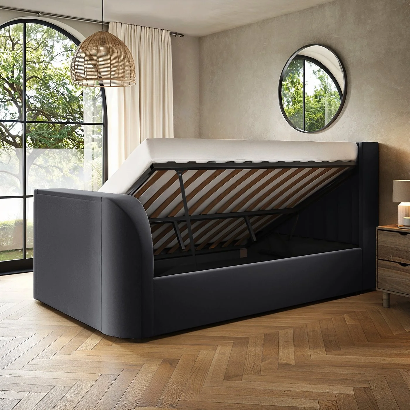 Flair Fallon TV Side Lift Ottoman Bed Charcoal Velvet image 3