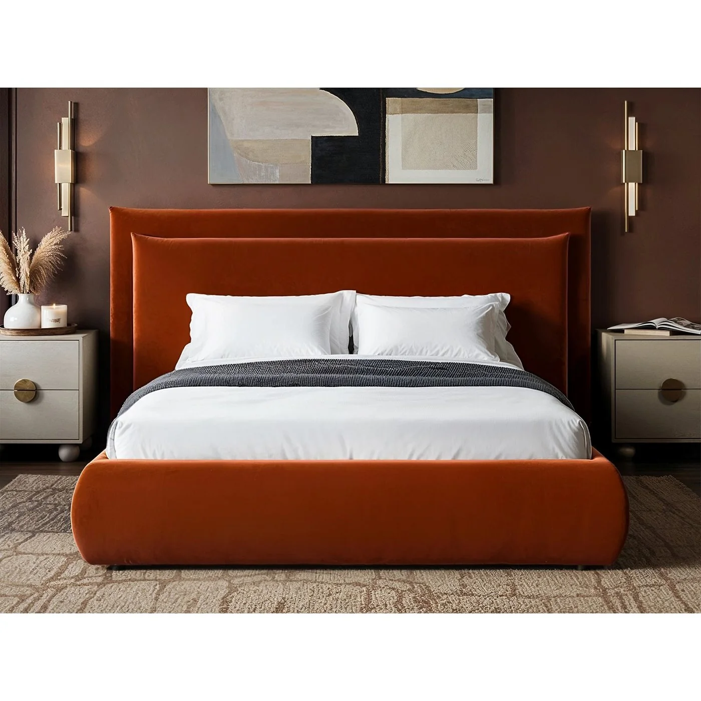 SOLACE+CO Sigrid Ottoman Storage Bed with Cushion Headboard Burnt Orange Velvet image 2