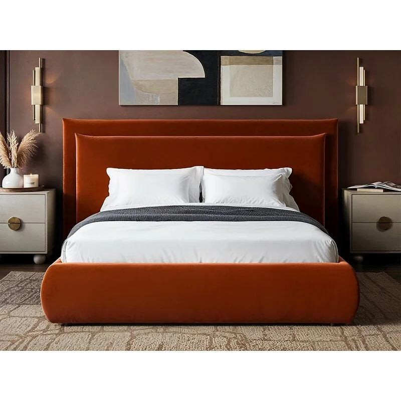 SOLACE+CO Sigrid Ottoman Storage Bed with Cushion Headboard Burnt Orange Velvet image 2