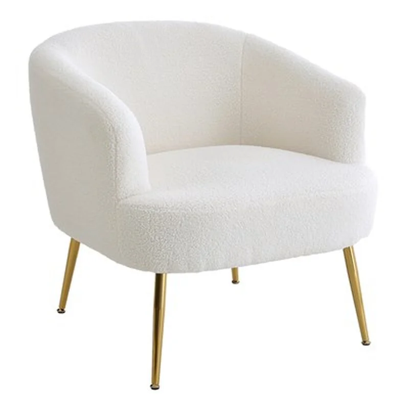 Living & Home White Teddy Fabric Armchair with Metal Legs image 4